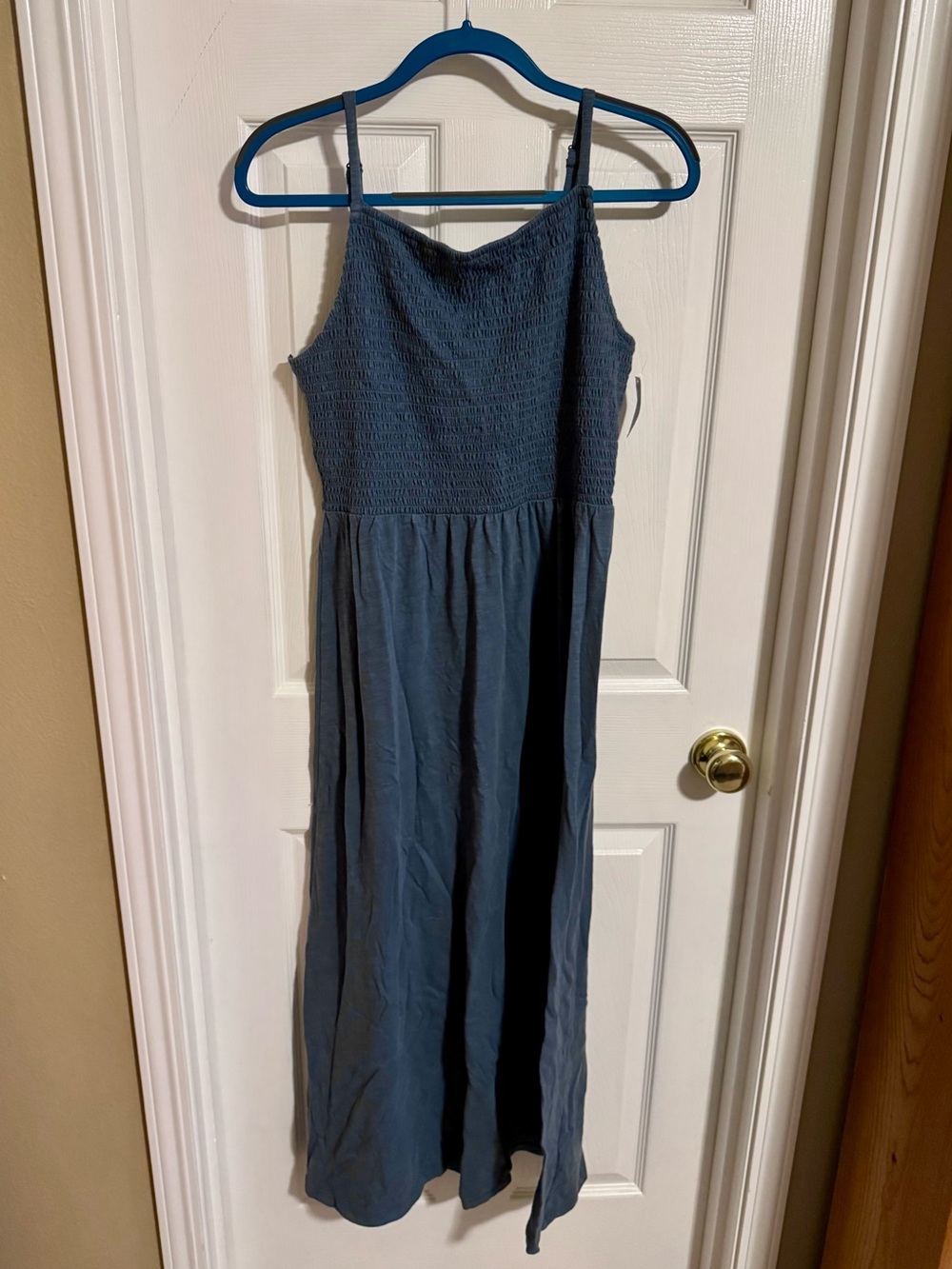 NWT Apron Top Smocked Maxi Dress in Slate Blue